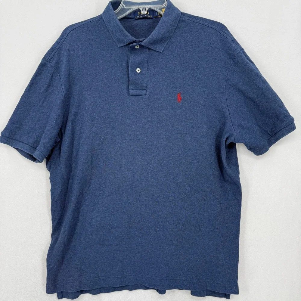Polo Ralph Lauren Mens Shirt Large Blue Cotton Short Sleeve Red Pony Logo Soft